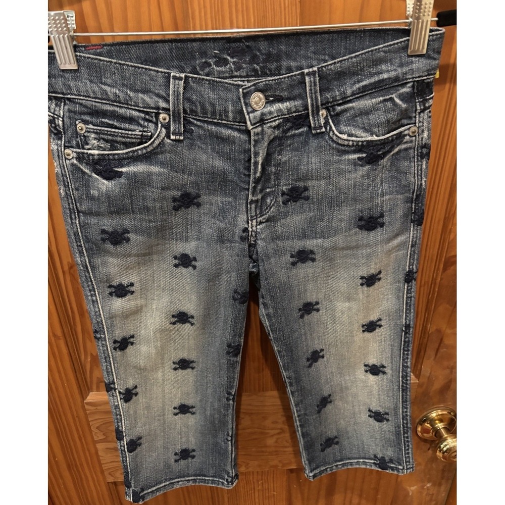 Y2K 7 For All Mankind Embroidered Skull Capri Jeans Size 25